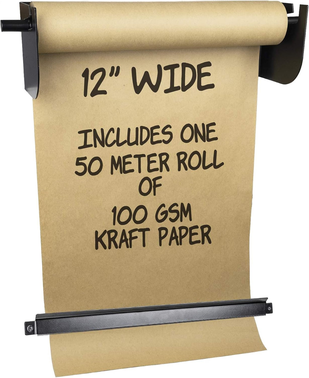 Wall Mounted Kraft Paper Dispenser & Cutter with 50 Meter Kraft Paper Roll, 12 Inches Wide, Pack of 2 B76153