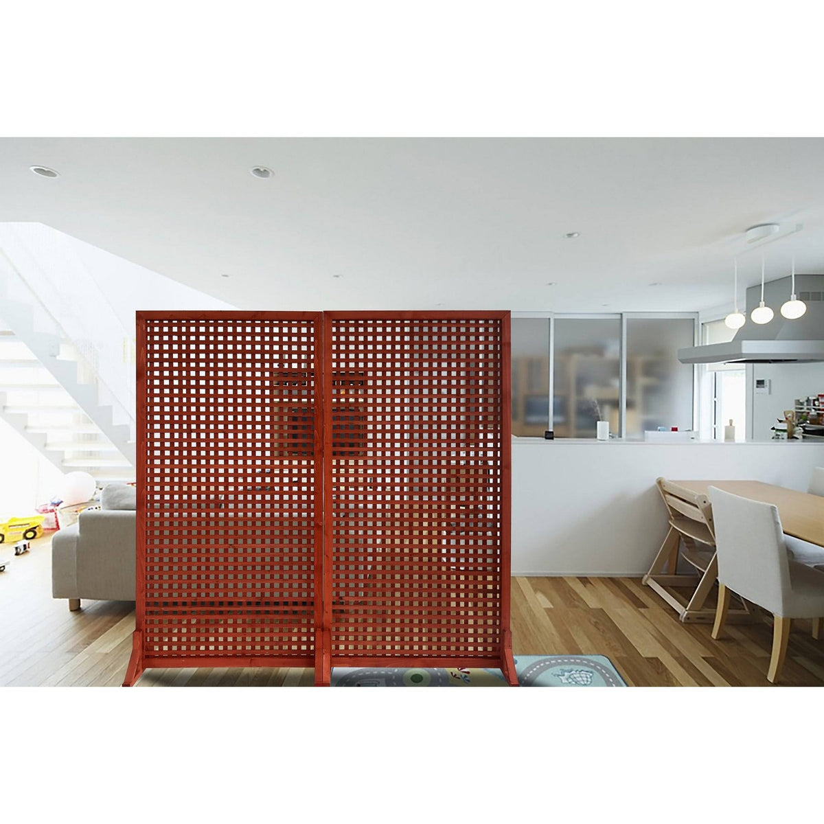 Red Solid Wood Privacy Screen Room Divider, Set of 2pc B7100
