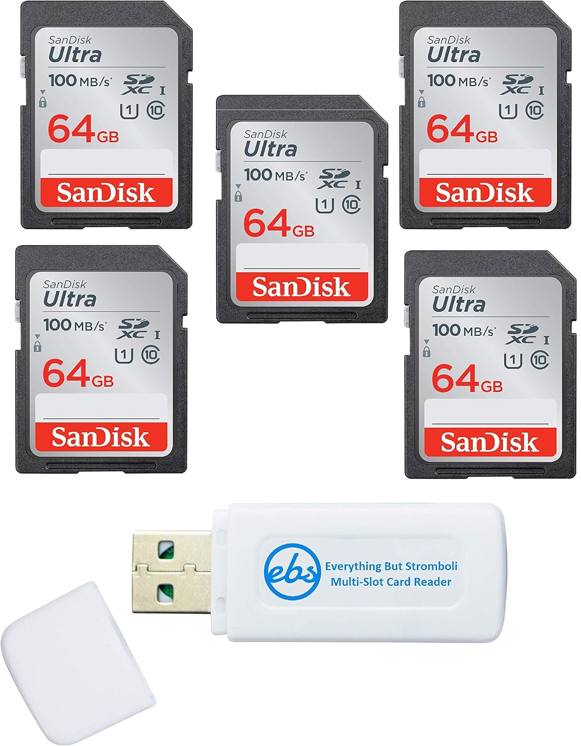 64GB SD Ultra Memory Card (5 Pack) UHS-I Class 10 with Combo Card Reader Pack of 2 X1347
