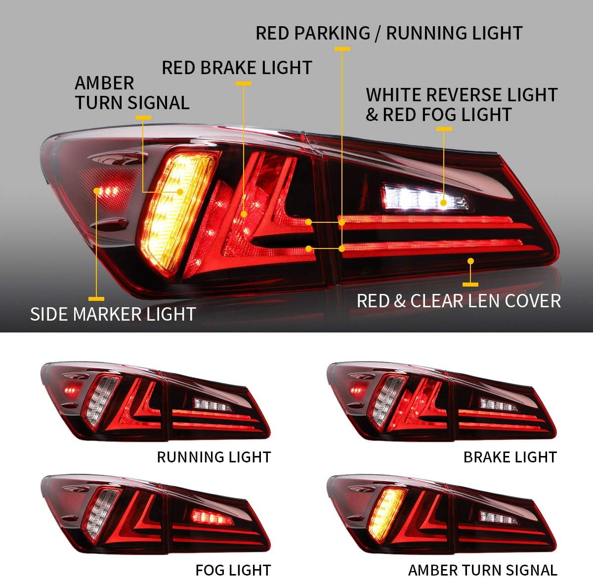 Full LED Amber Reflector Headlights & Red Taillights Assembly O80826