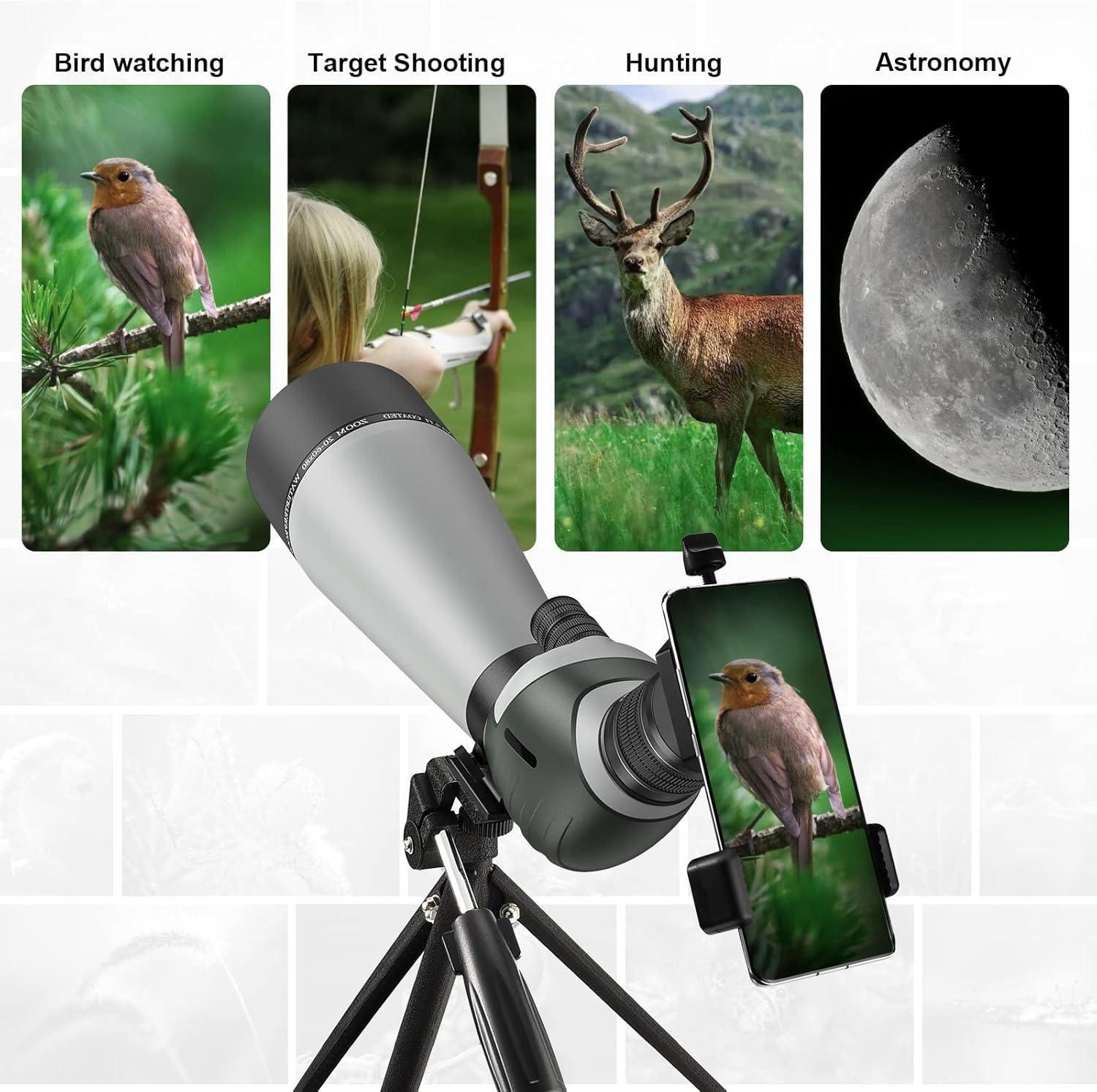 20-60X80 Spotting Scope with Tripod, Carry Bag, Dual Focusing and 24MM Big Eyepiece Q945