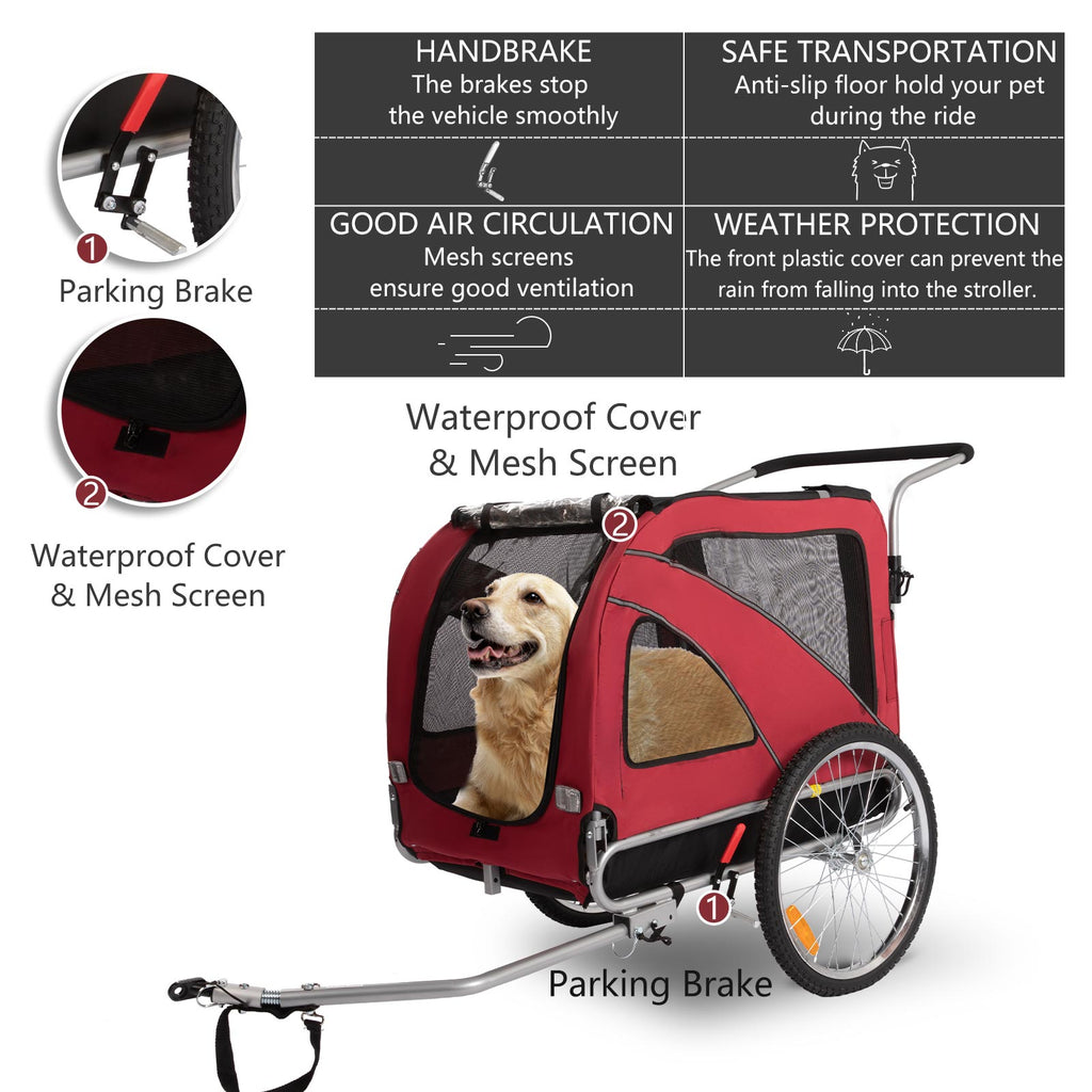 Red 3-in-1 Dog Bicycle Trailer, Stroller, and Jogging Stroller I560