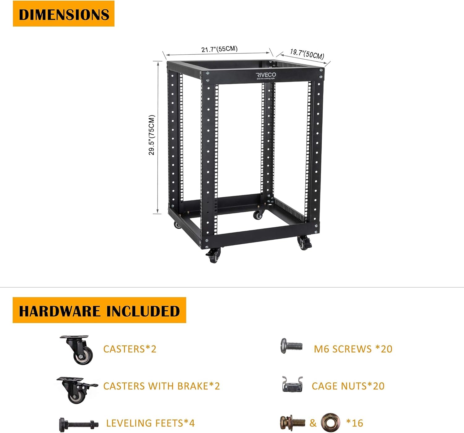 9U Open Frame Server Rack with Casters Black U251311