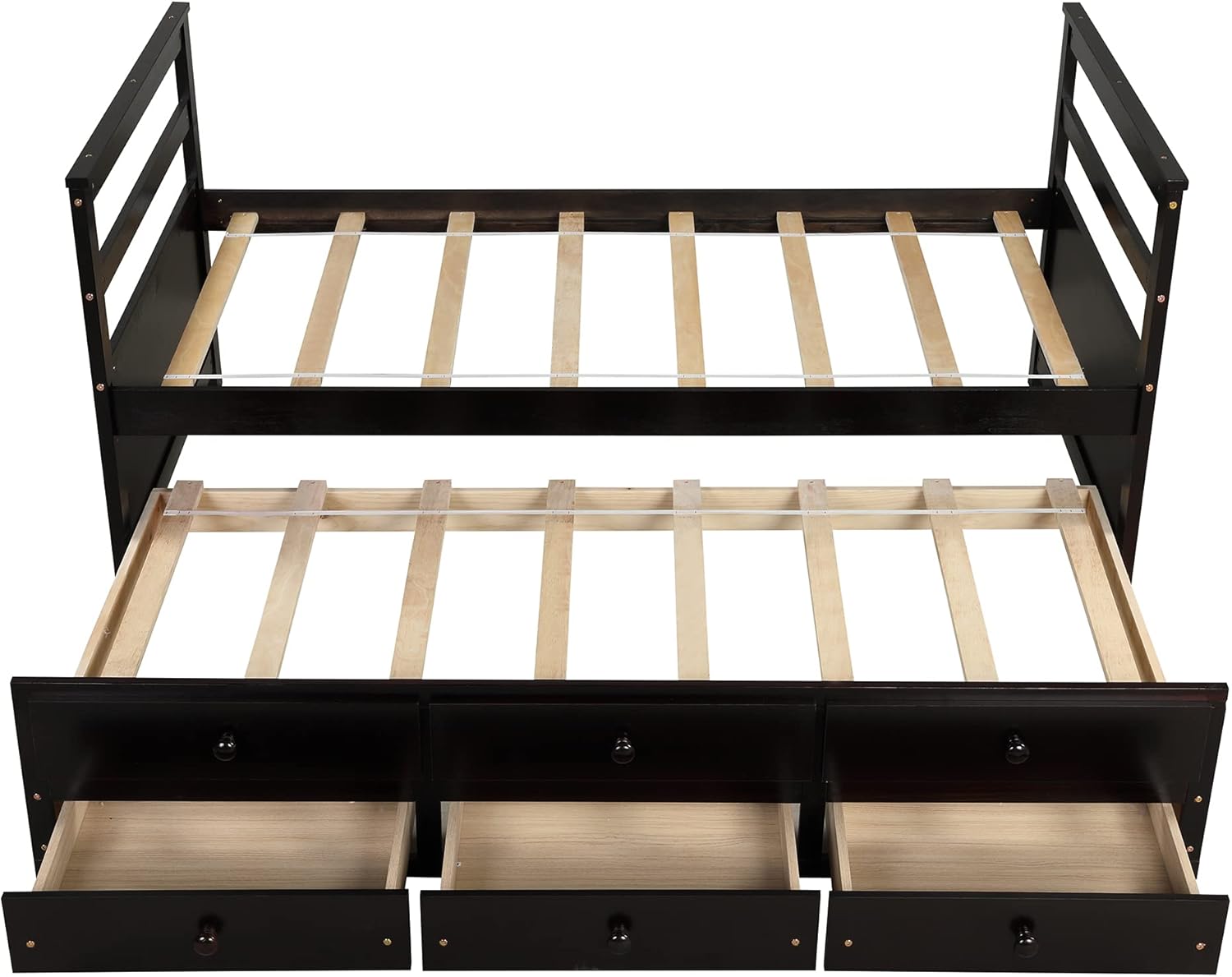 Twin Wood Platform Daybed Frame with Trundle and 3 Storage Drawers H930