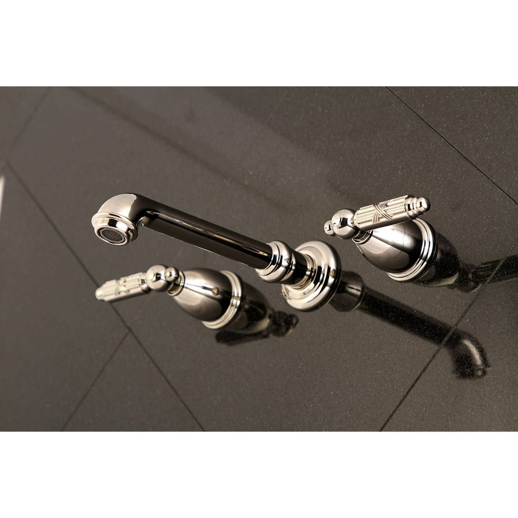 Polished Nickel 8-Inch Center Wall Mount Bathroom Faucet R73678