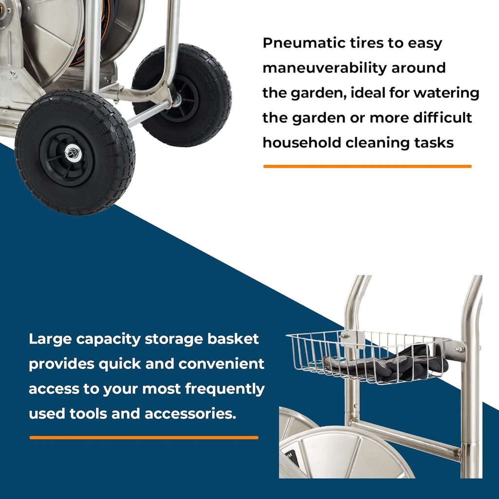 Stainless Steel Hose Reel Cart with Crank, 150-Feet 5/8 Hose Capacity R992892