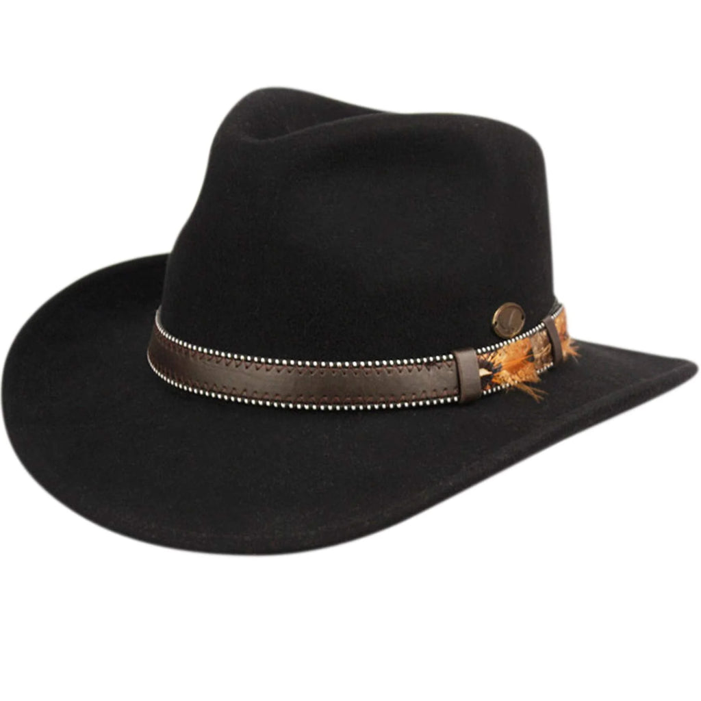 Wool Felt Outback Fedora with Faux Leather Band A827