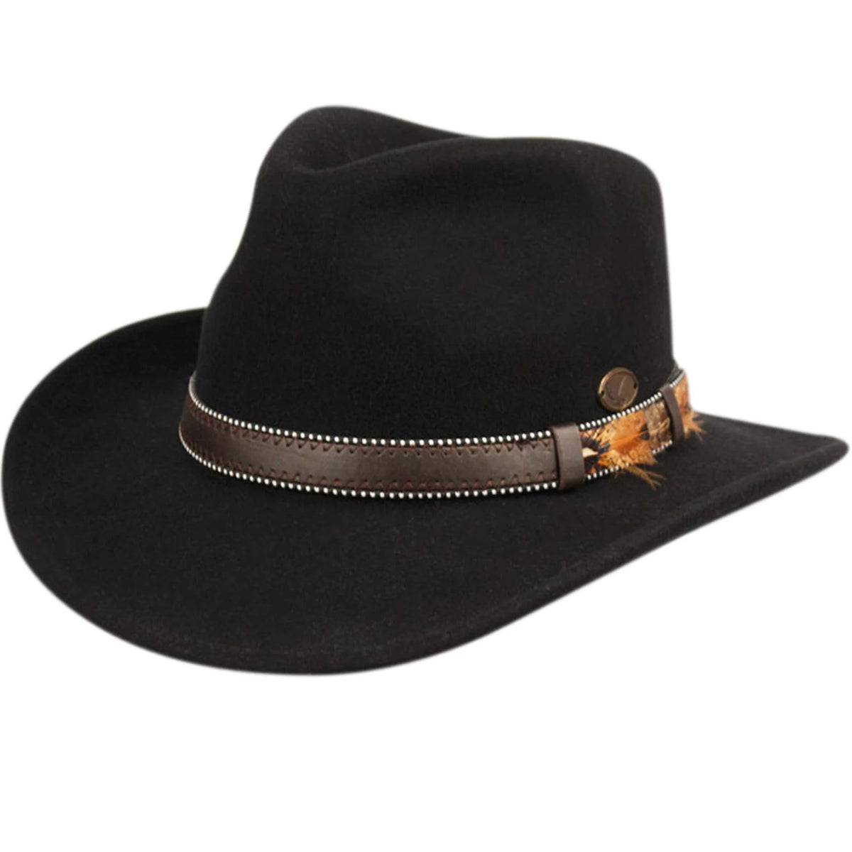 Wool Felt Outback Fedora with Faux Leather Band A827