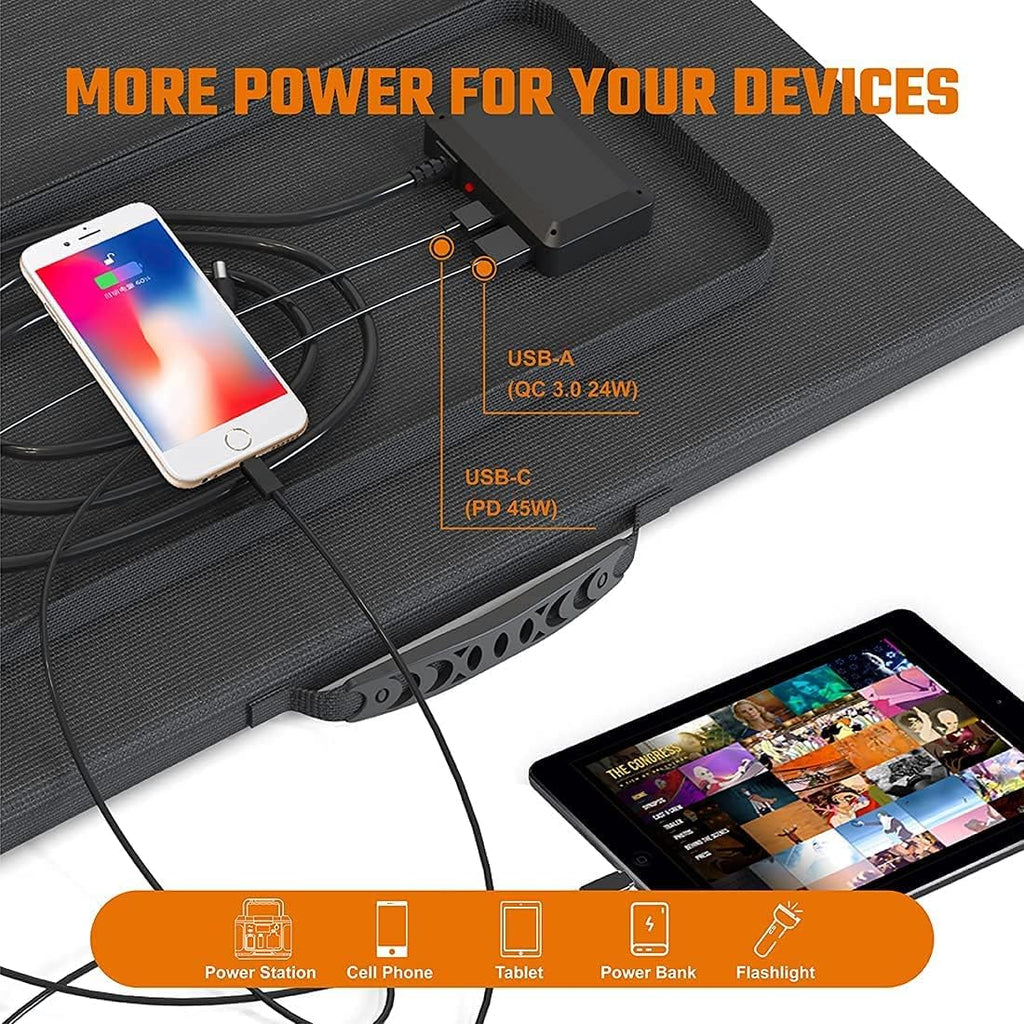 120W Foldable Solar Panel with 2 USB Ports & 18V DC Output H1060