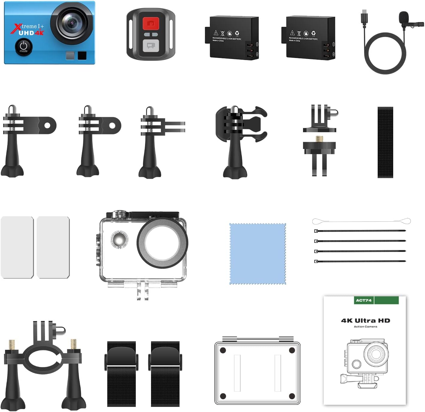 4K 16MP Waterproof Action Camera with Remote and 2 Batteries R332967