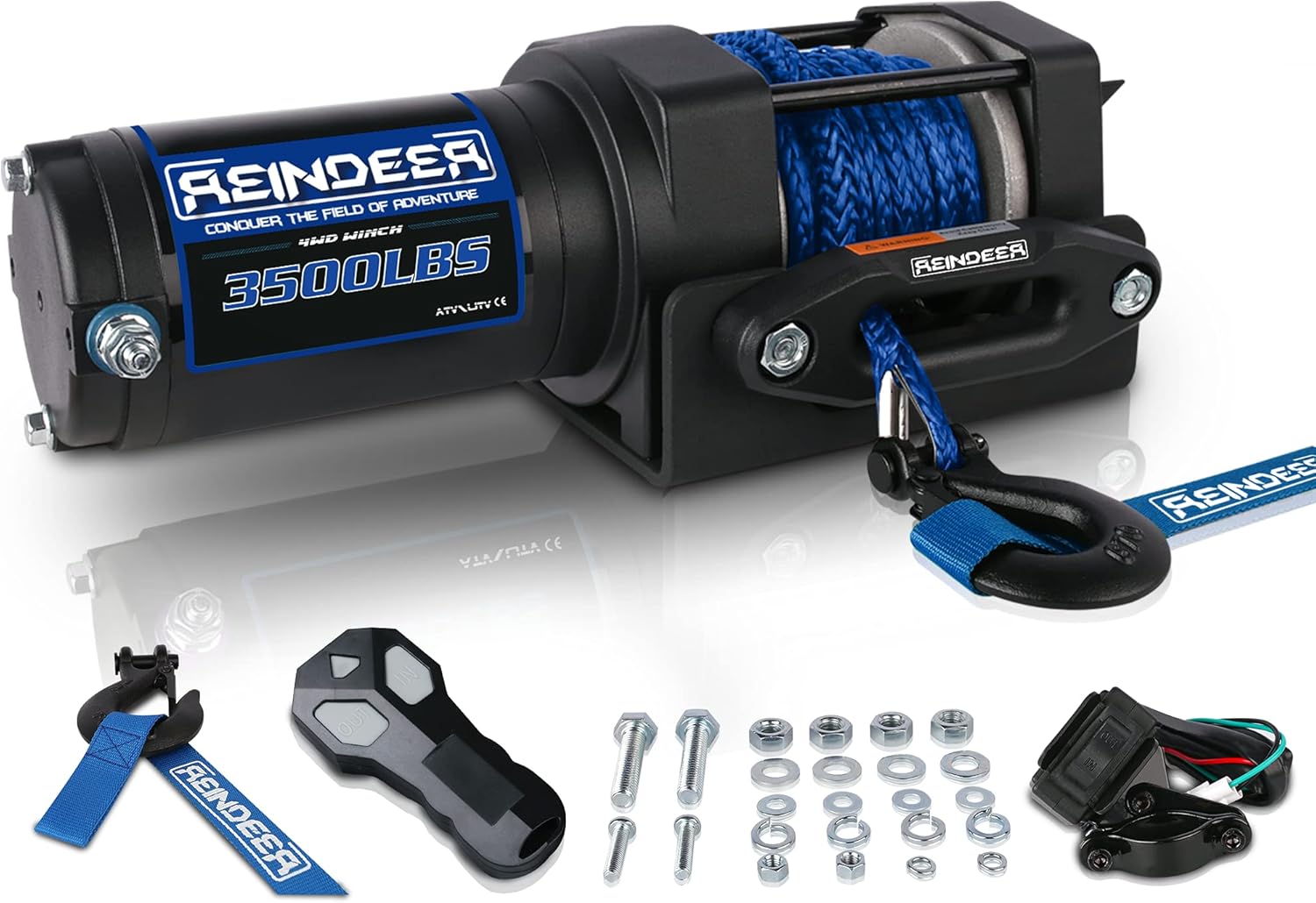 12V 3500 lb Electric Winch Kit Synthetic Rope with Hawse Fairlead Waterproof IP67 Wireless Remotes Z210542