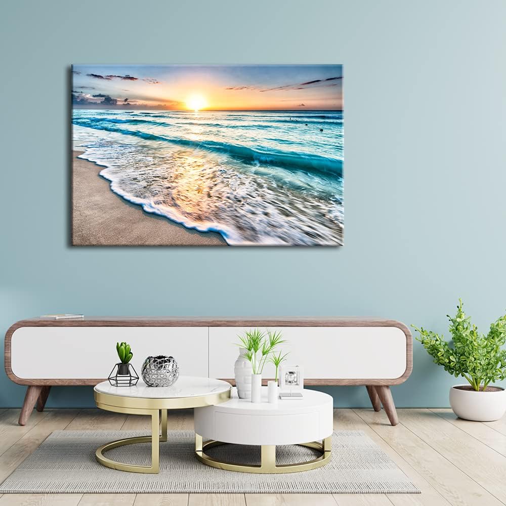 Large Canvas Prints Wall Art Ocean Beach Pictures Paintings Ready to Hang Stretched and Framed Seascape Giclee Artwork C399513