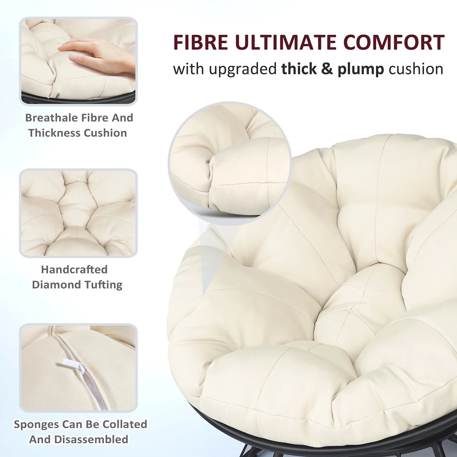 Beige 360-Degree Swivel Papasan Chair with Cushion L2195