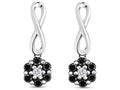 1/2 Carat Round Black & White Diamond Flower Cluster Drop Earrings in 14K White Gold Over Sterling Silver Y85881