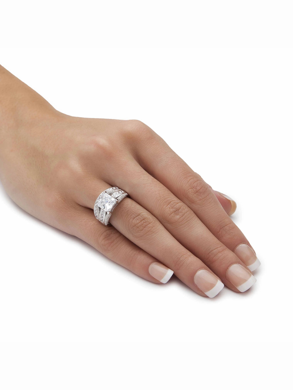 Platinum-plated Sterling Silver 2-Piece Bridal Ring Set with Cubic Zirconia A295260
