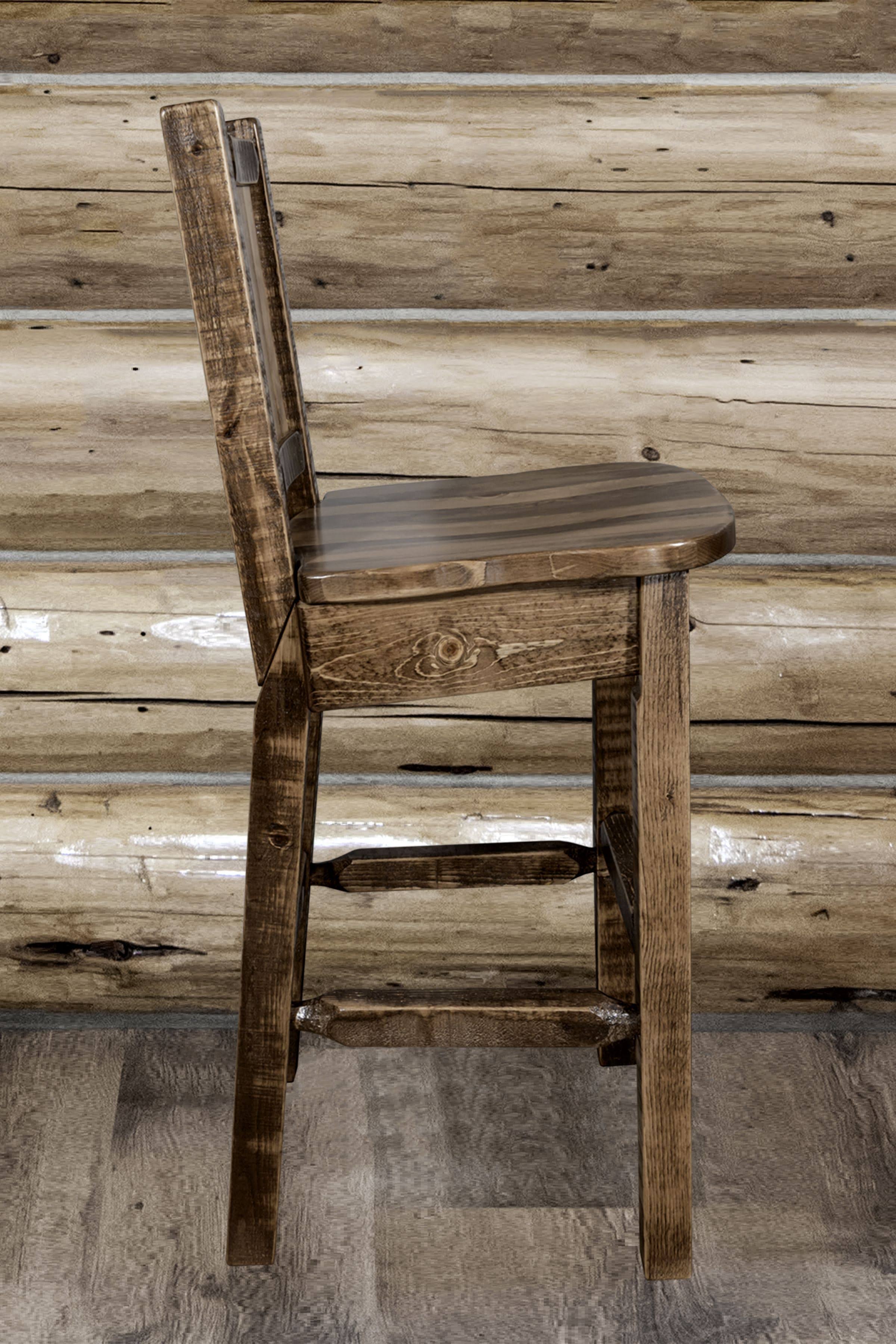 Homestead Back Barstool with Laser Engraved Bronc Design R907