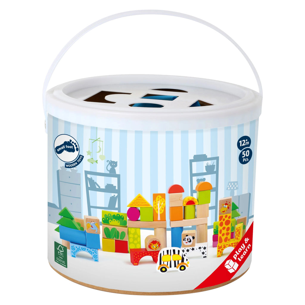 50 Piece Wooden Blocks Zoo Theme Playset O5701