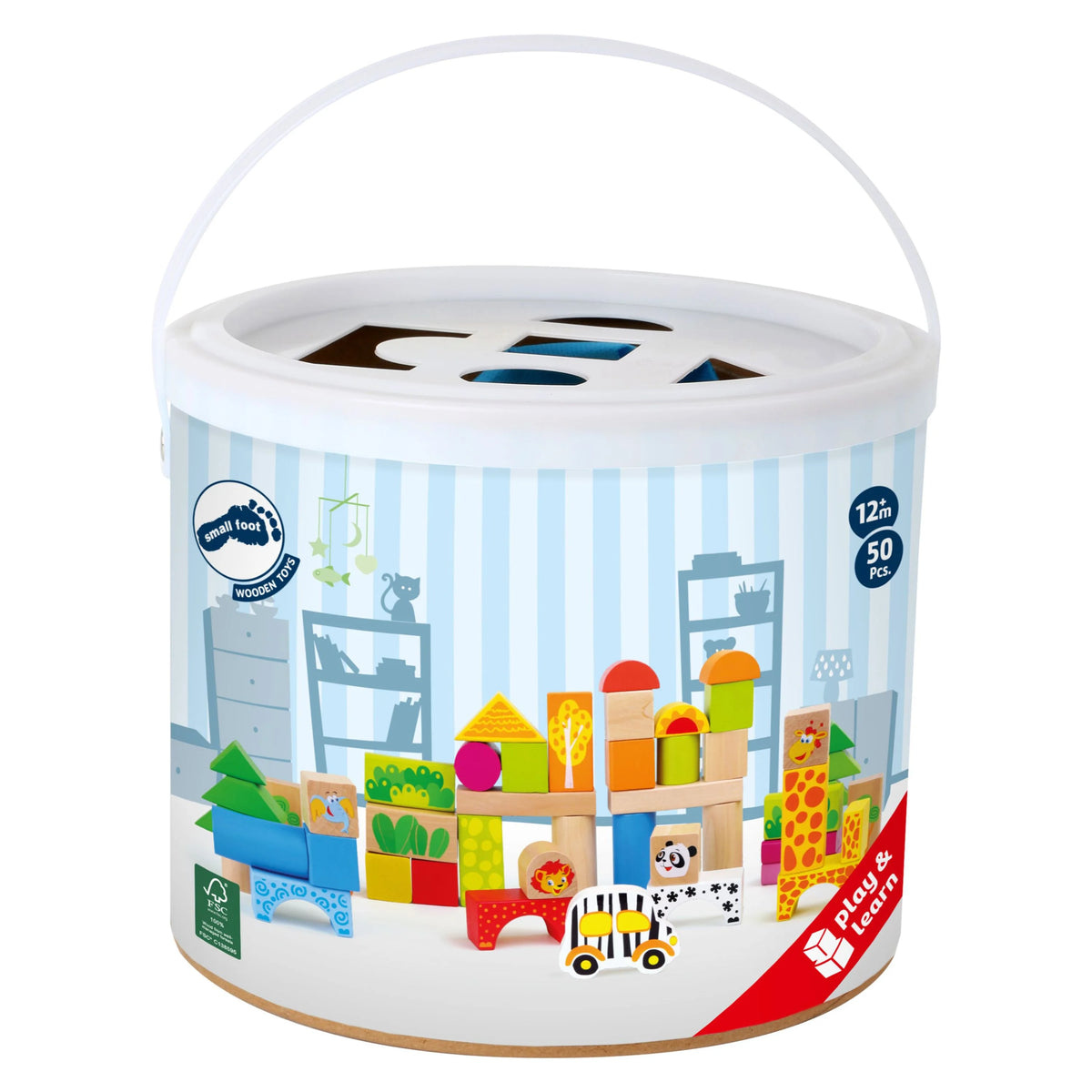 50 Piece Wooden Blocks Zoo Theme Playset O5701