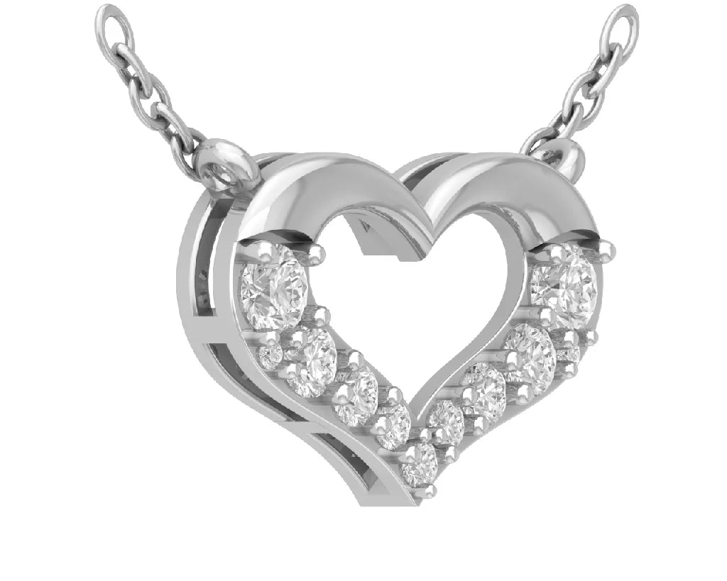 14K White Gold Diamond Heart Pendant Necklace with Sterling Silver Chain, 18" F5346