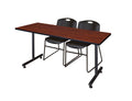 Cherry Training Table with 2 Black Stack Chairs Q3743