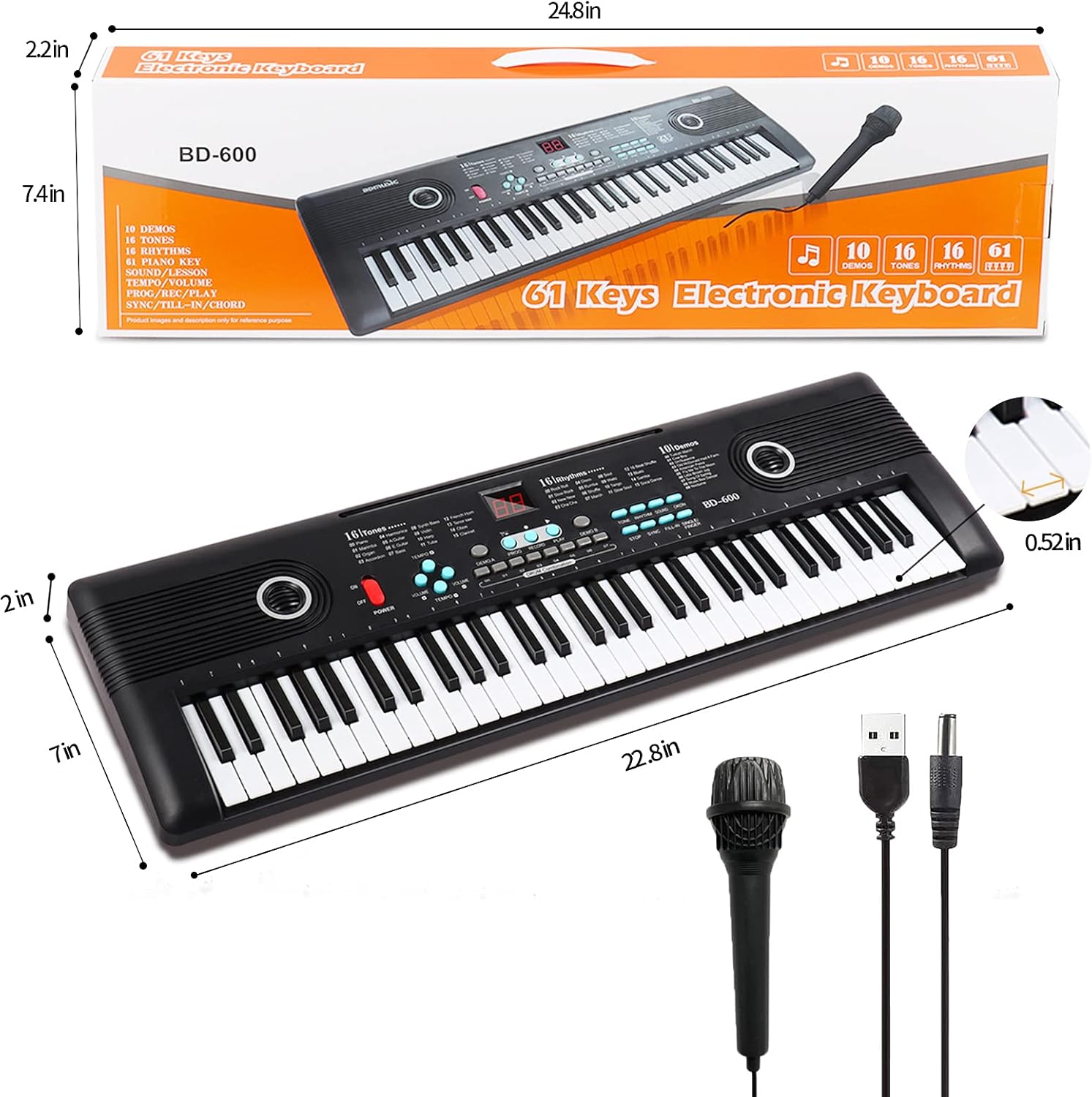 61 Keys Portable Electronic Digital Piano Keyboard with Built-In Speaker Microphone, Pack of 2 N575636