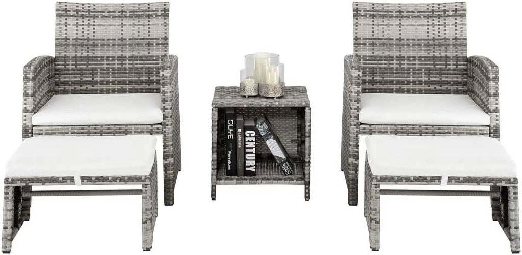 5 PCS Wicker Patio Rattan Cushioned Sofas with Ottoman & Table A845