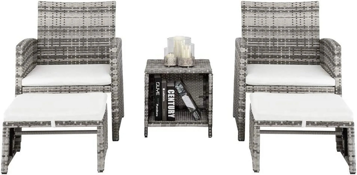 5 PCS Wicker Patio Rattan Cushioned Sofas with Ottoman & Table A845