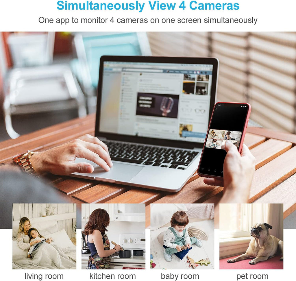 Indoor Security Camera, 1080P WiFi Camera with Motion Detection, Night Vision, 2-Way Audio, 360 Degree Black Y568898