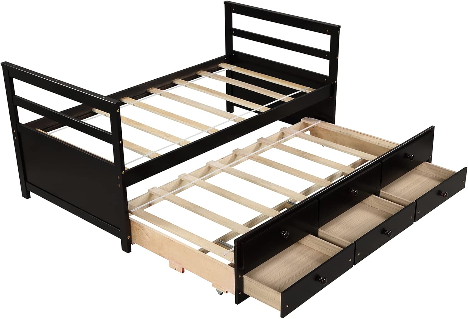 Twin Wood Platform Daybed Frame with Trundle and 3 Storage Drawers H930