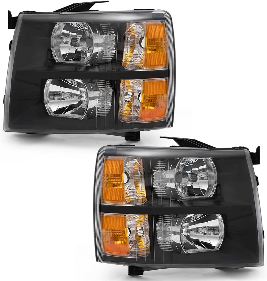 Headlights with Clear Lens Chrome Housing Amber Reflector O8803