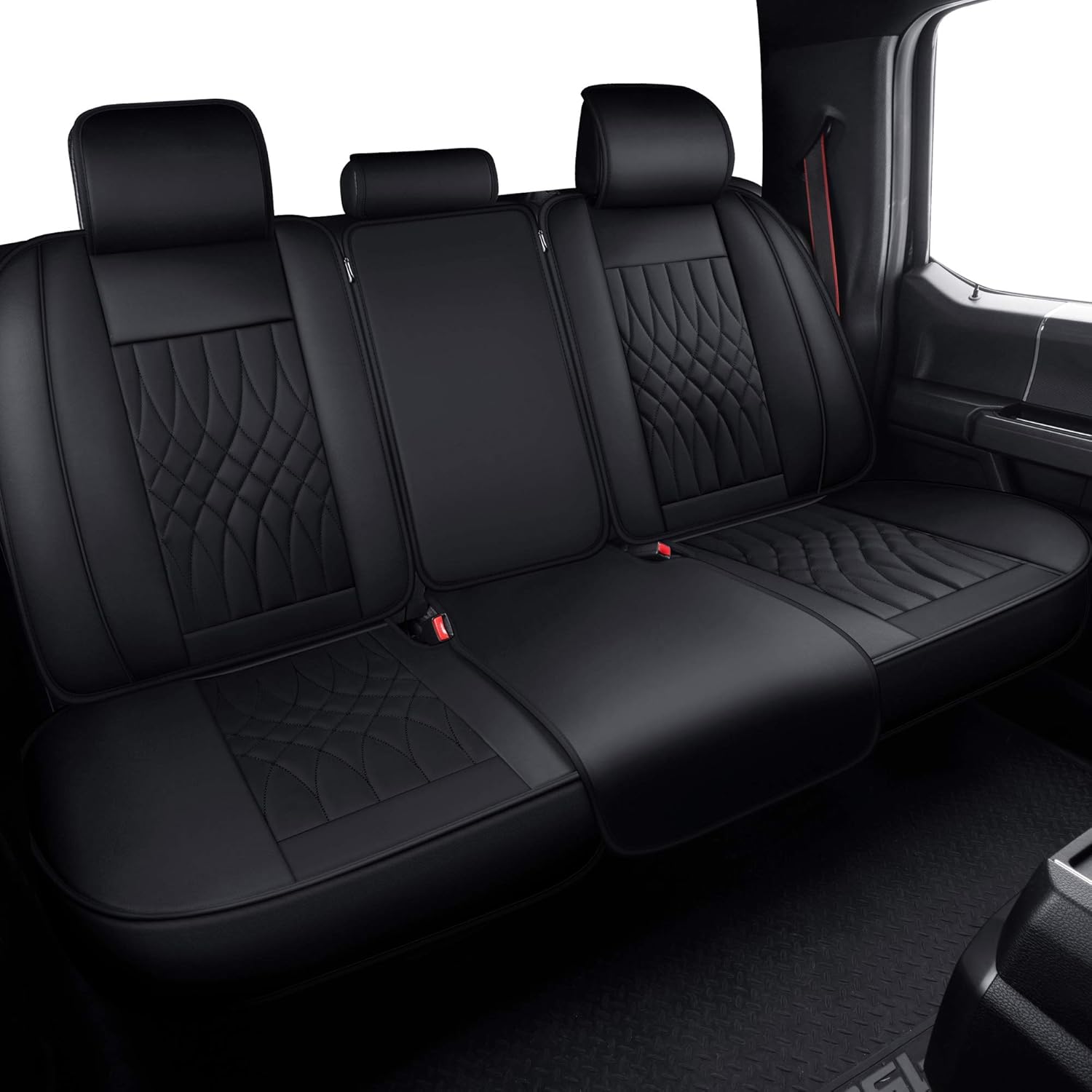 Front and Back Seat Covers Faux Leather Black & Red Full Set E1895