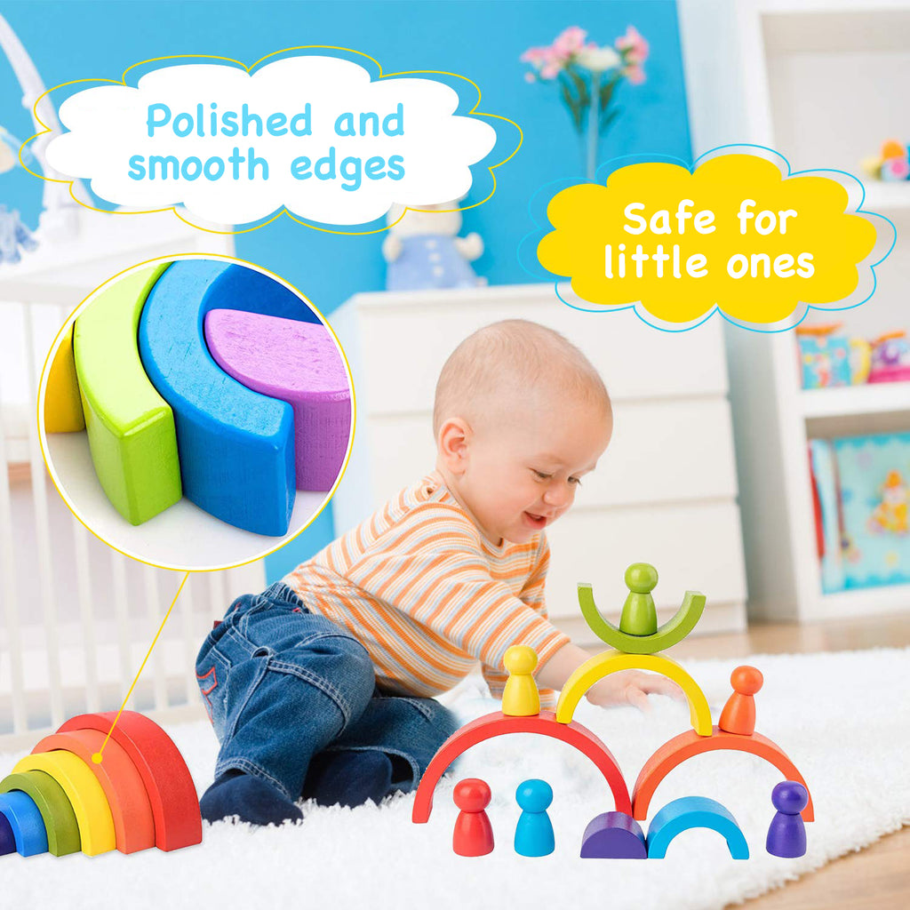 Wooden Rainbow Stacking Game Geometry Building Blocks Montessori Educational Toy P96146