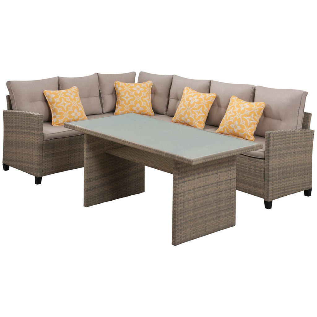 3 Piece Sectional Deep Seating Set in Gray with Chow Table V6060