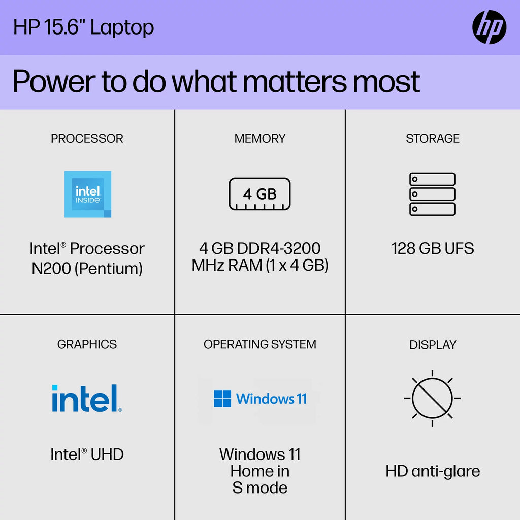 15.6" Laptop, Intel Processor N200, 4GB RAM, 128GB UFS, Natural Silver, Windows 11 Home T934465