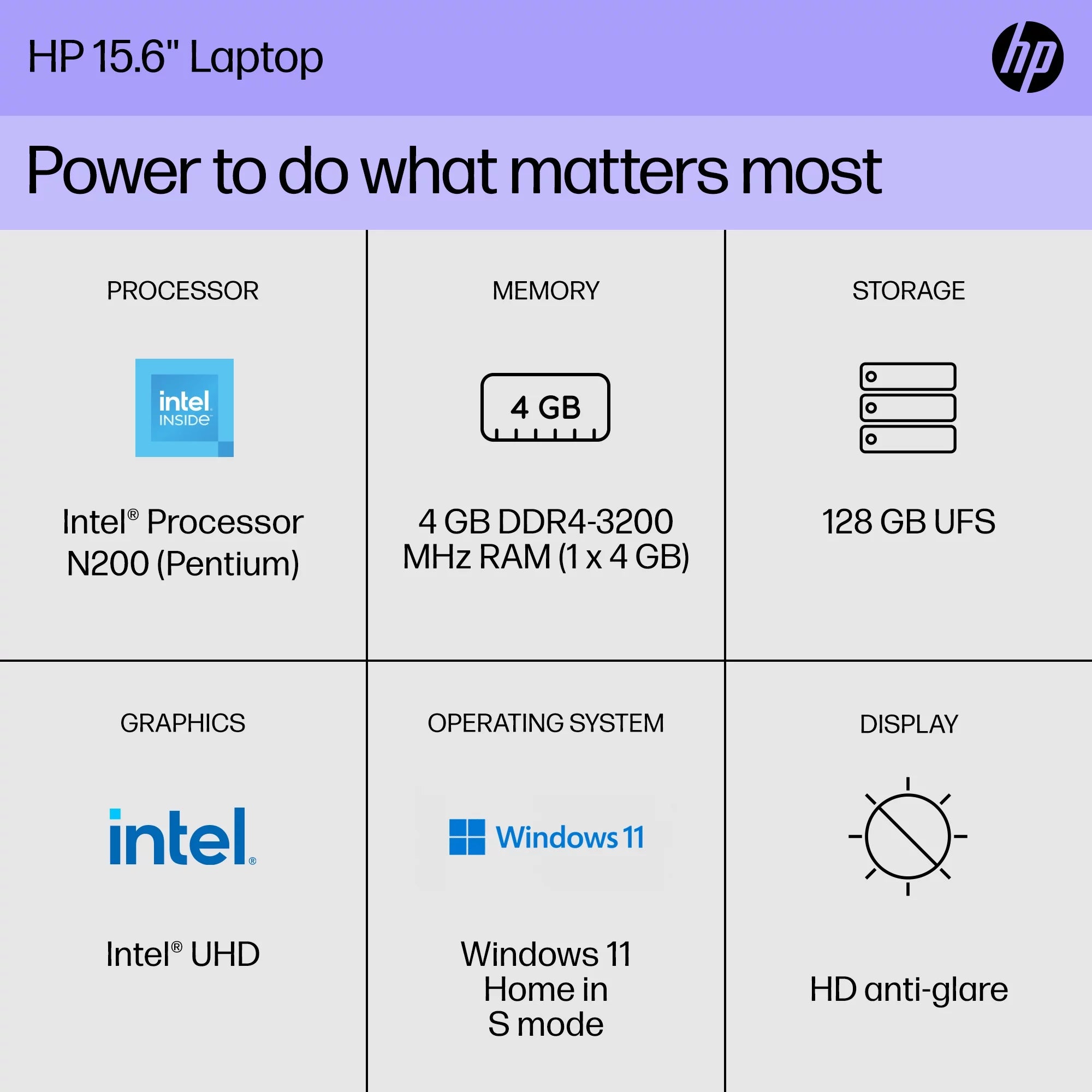 15.6" Laptop, Intel Processor N200, 4GB RAM, 128GB UFS, Natural Silver, Windows 11 Home T934465