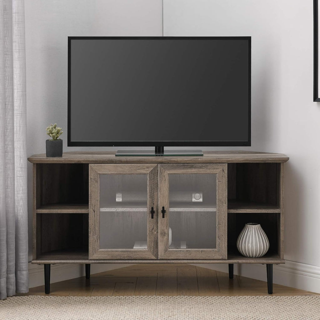 Slate Grey 58 Inch Wood and Glass TV Stand with 2 Cabinet Doors L33832
