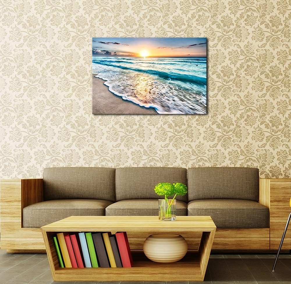 Large Canvas Prints Wall Art Ocean Beach Pictures Paintings Ready to Hang Stretched and Framed Seascape Giclee Artwork C399513