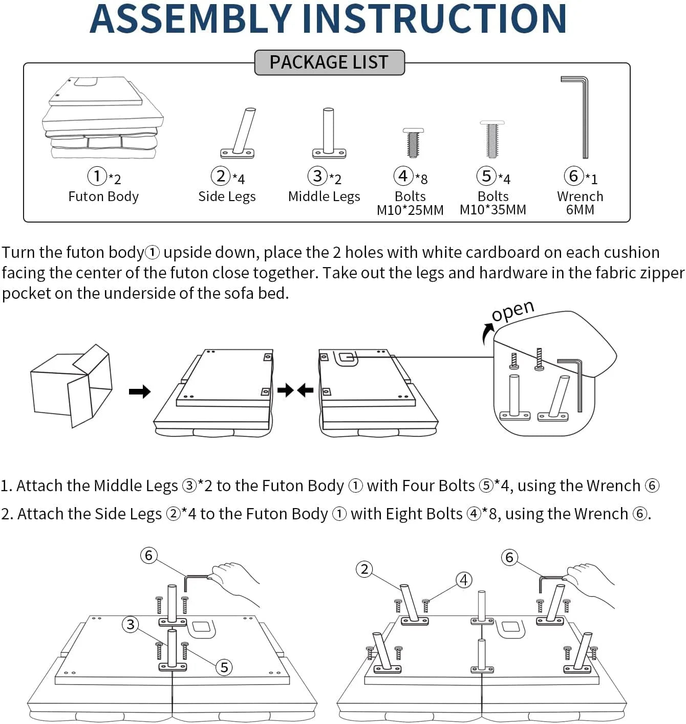 Memory Foam Futon Sofa Bed with Removable Armrests S781
