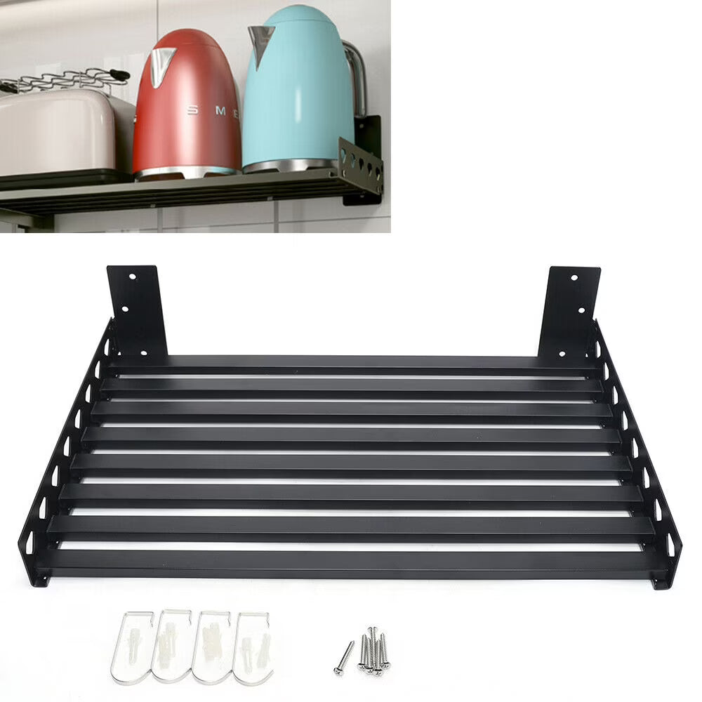 Stainless Microwave Rack Wall Mounted Storage Shelf with 4 Hooks I630843