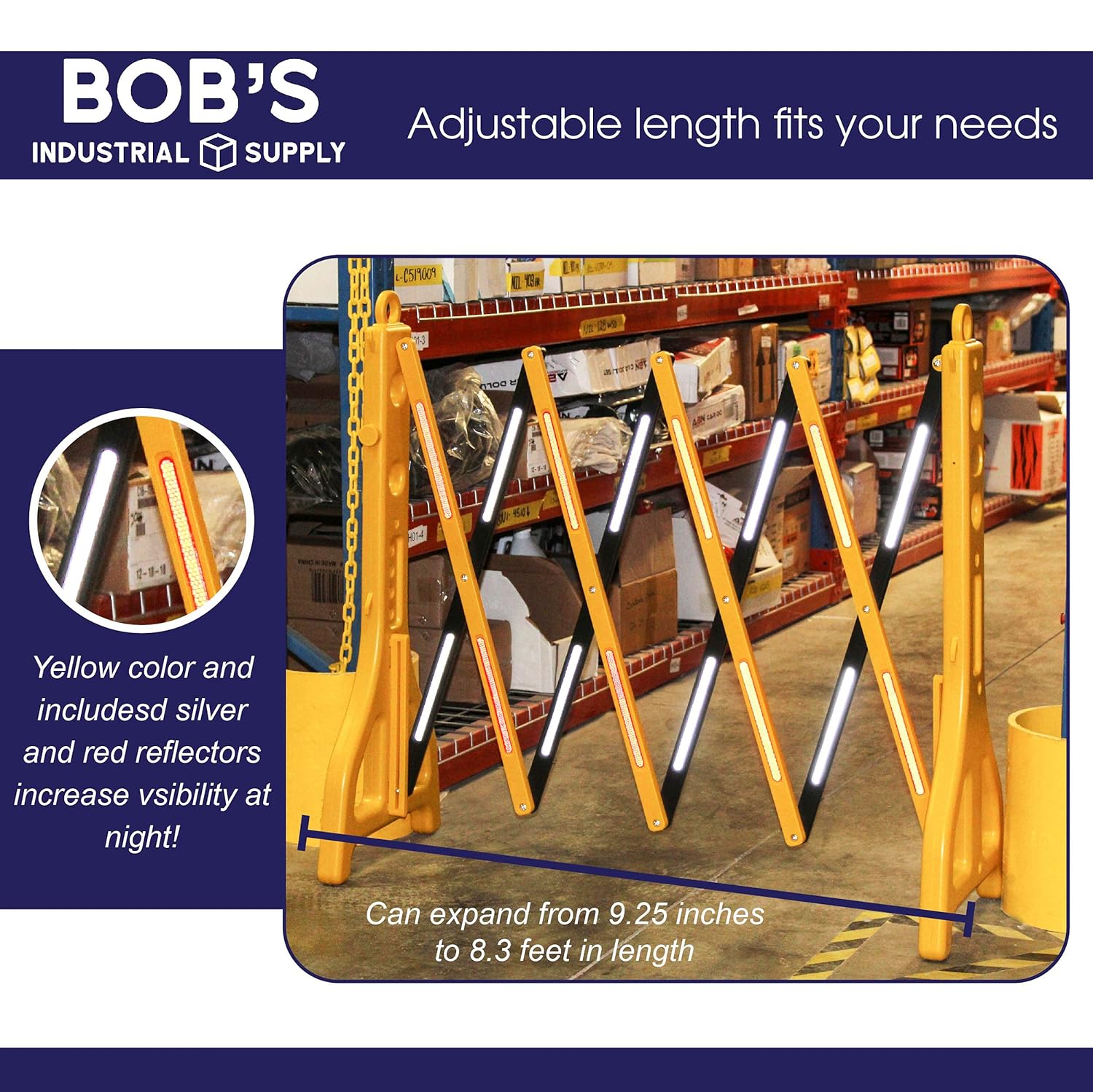 8 Ft Portable Road Safety Barricade with Reflectors W5241