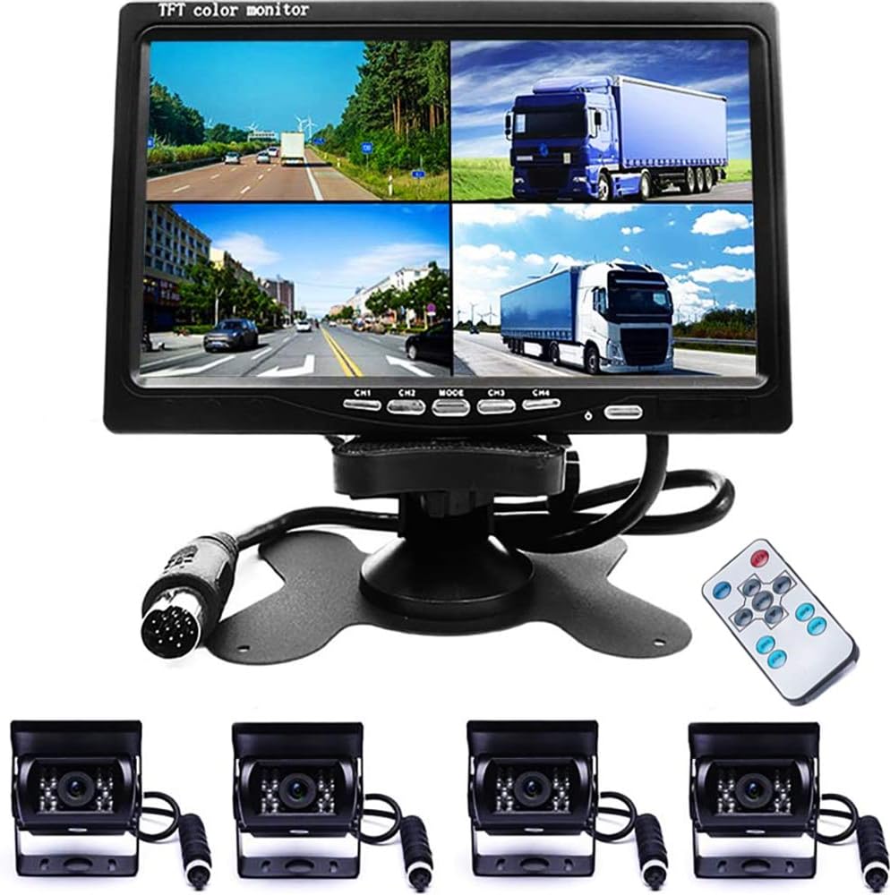 7 Inch 4 Split Monitor with 4 Cameras Waterproof Auto Camera with Cables W10090