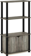 French Oak Grey 4-Tier Bookcase with Door D2539