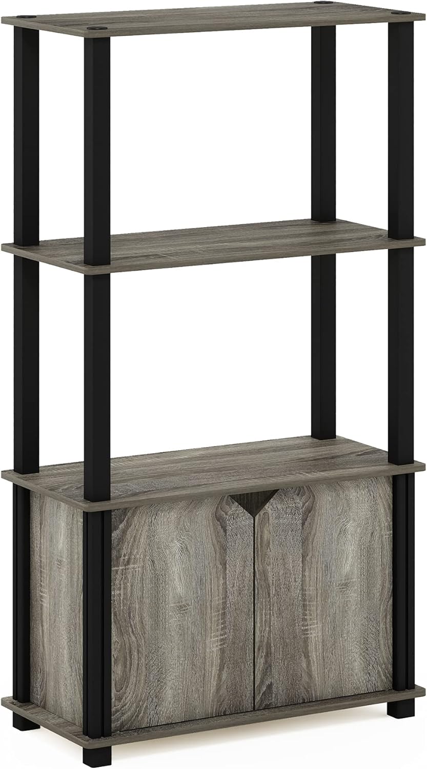 French Oak Grey 4-Tier Bookcase with Door D2539