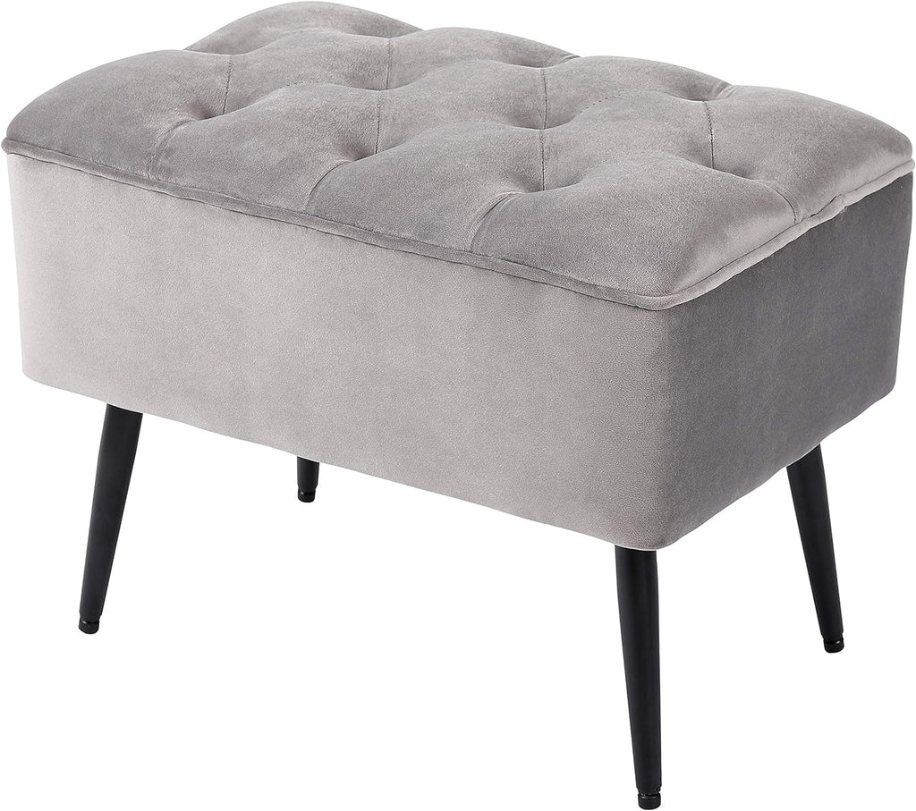 Grey Velvet Ottoman Foot Stool with Steel Legs R9939