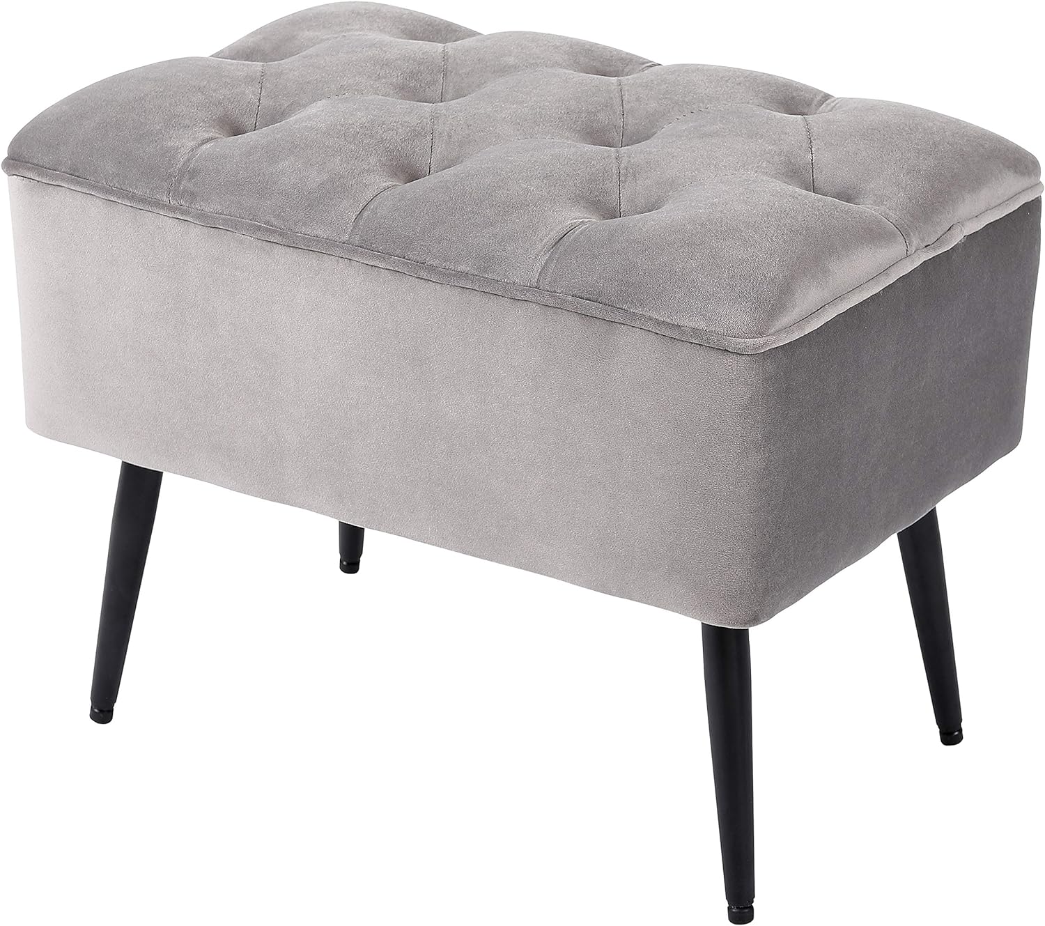 Grey Velvet Ottoman Foot Stool with Steel Legs R9939