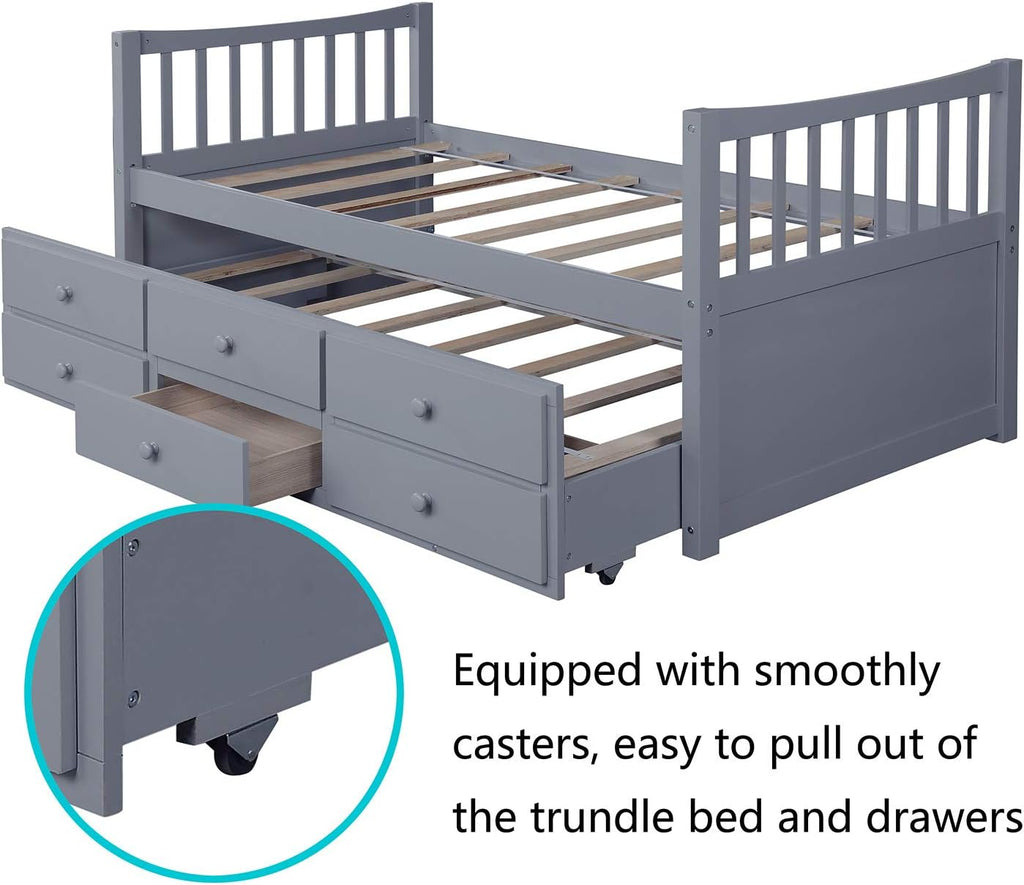 Twin Daybed with Trundle Bed and 3 Storage Drawers White D249