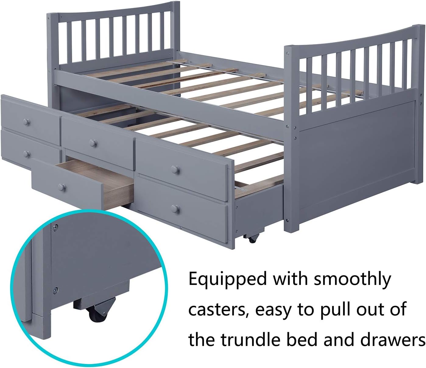Twin Daybed with Trundle Bed and 3 Storage Drawers White D249