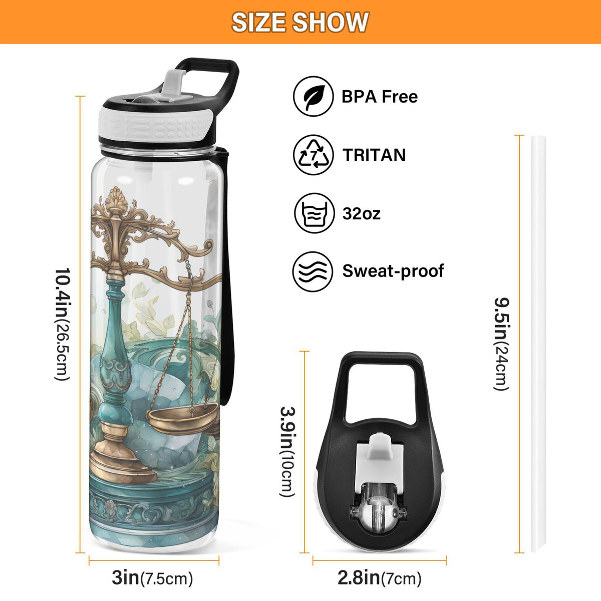 32oz Tritan Leakproof Clear Sports Water Bottle D5646