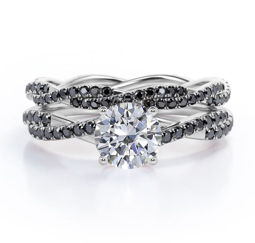 18K White Gold Plating over Silver Basket Cathedral Bridal Ring Set I49612