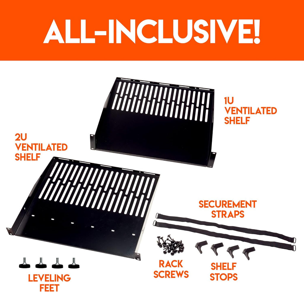 15U Open Frame 4 Post Rack with 2 Vented Shelves E34981